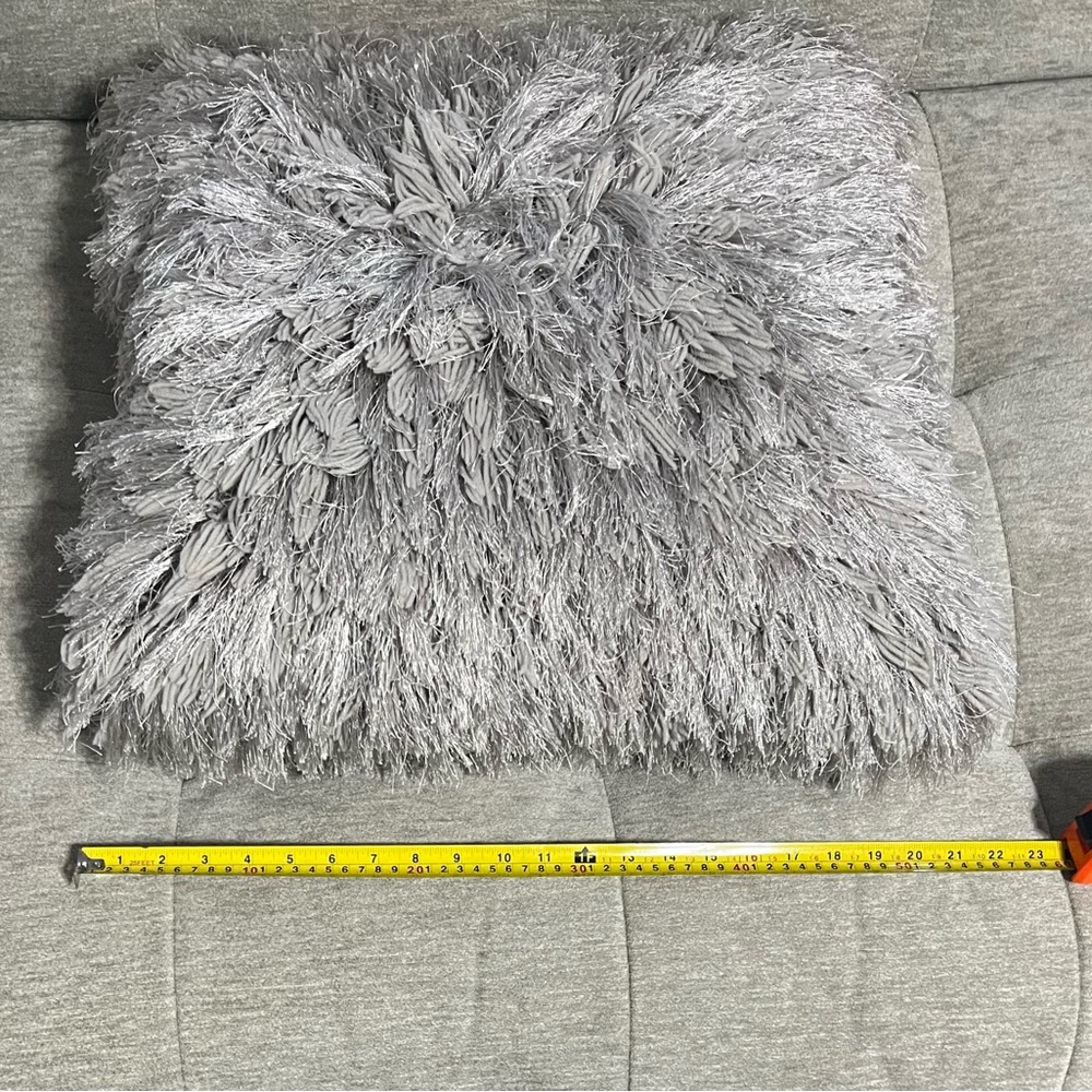 SAFAVIEH Two Large Gray Shag Metallic Silver Decorative Throw Pillows - Picture 14 of 17